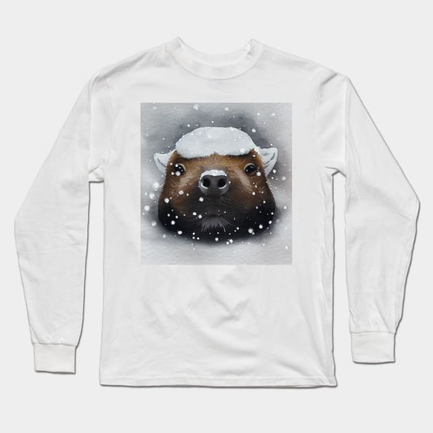 Capybara in Snow Long Sleeve T-Shirt by fistikci